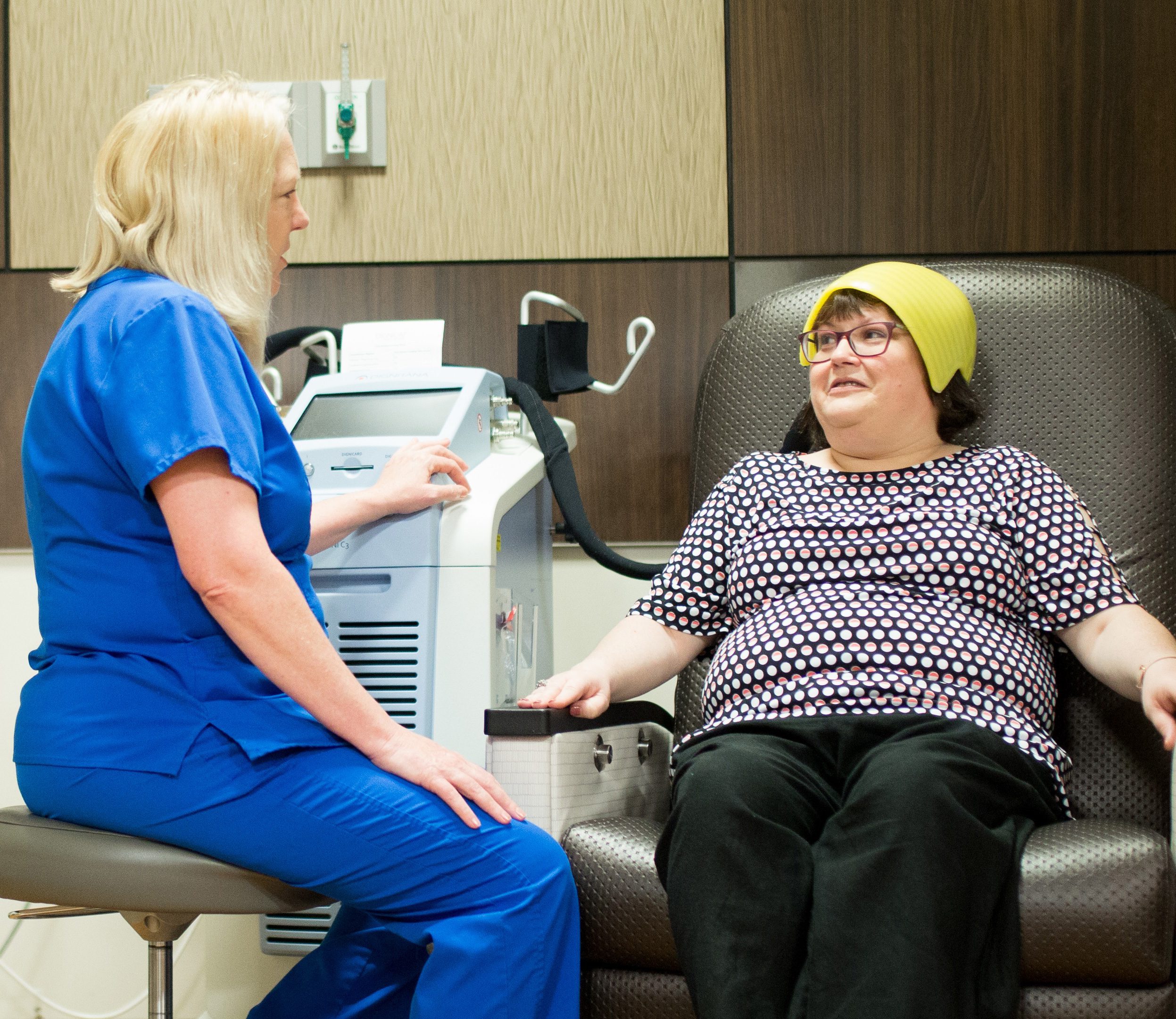 paxman Patient Using Paxman Scalp Cooling Cap
