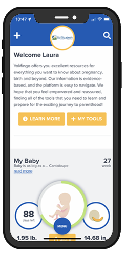 A phone screenshot of the YoMingo App for Prenatal Care 