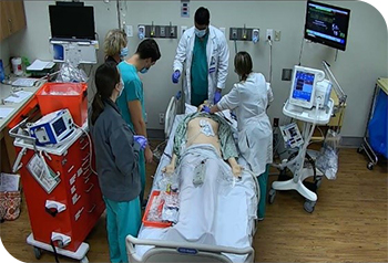 Residents learn in a simulation lab. 