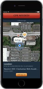PulsePoint CPR Mobile App displayed on a mobile phone. 