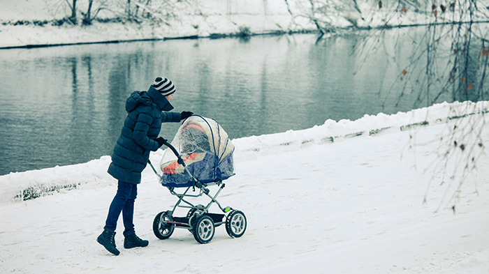 stroller in the snow