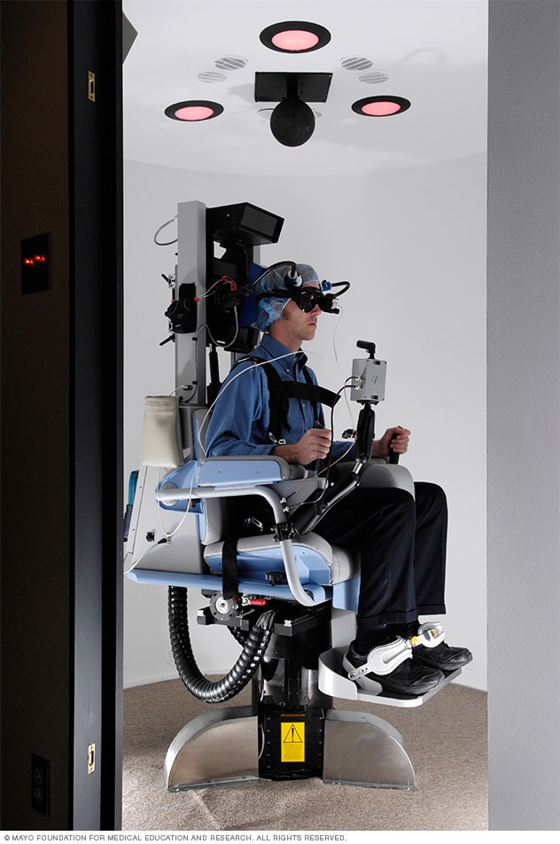 A person undergoing rotary chair test